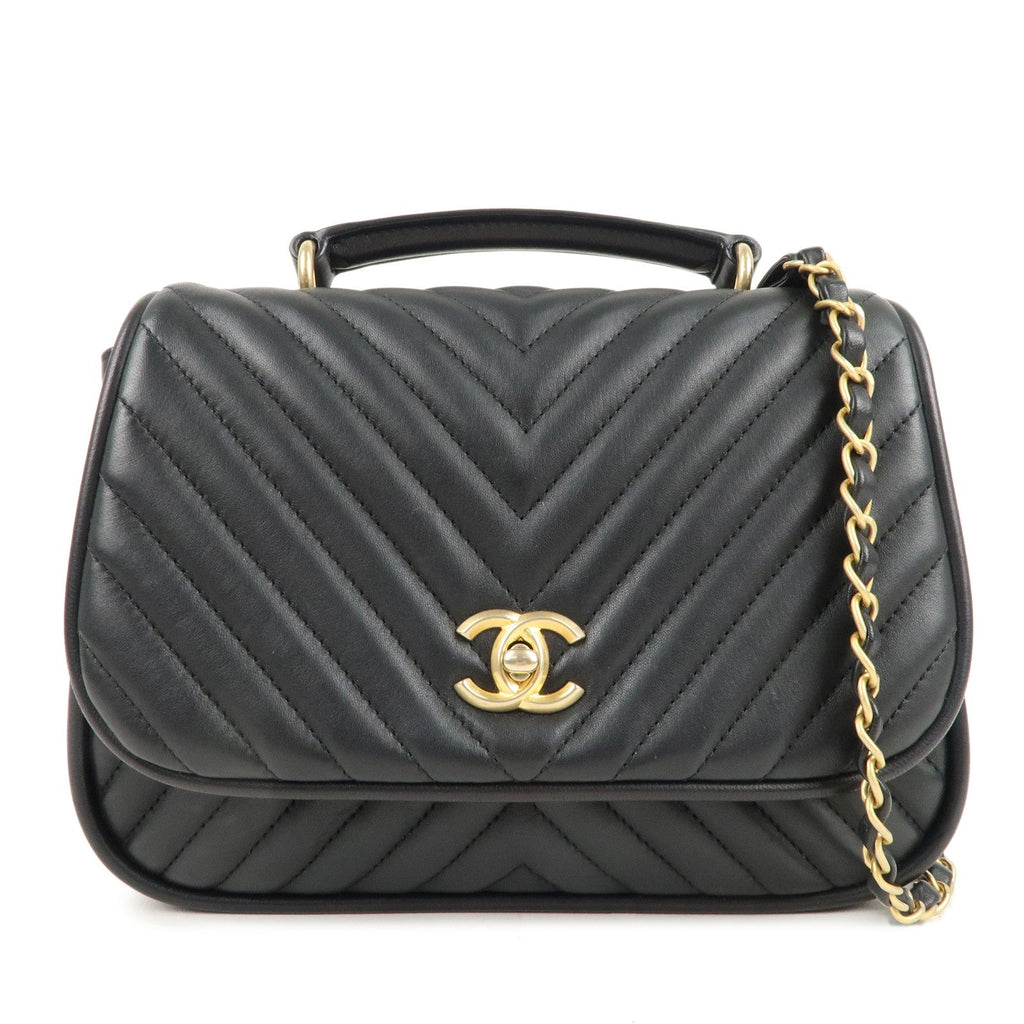 CHANEL Chevron Lamb Skin 2WAY Chain Shoulder Bag Black A98792