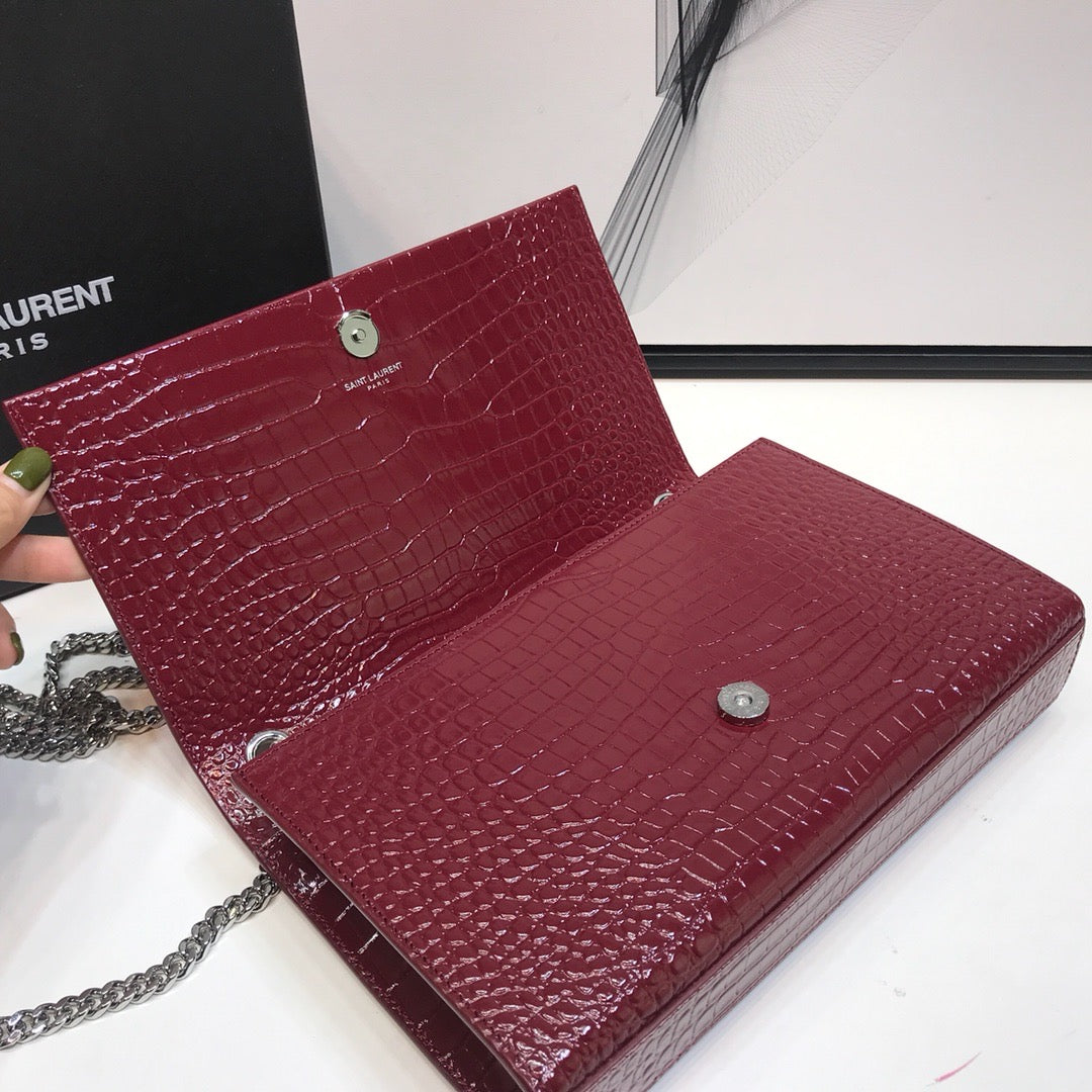 Top Quality Kate MeTop Qualityum Chain Bag With Tassel In Embossed CrocoTop Qualityle Burgundy For Women 9.4in/24cm YSL