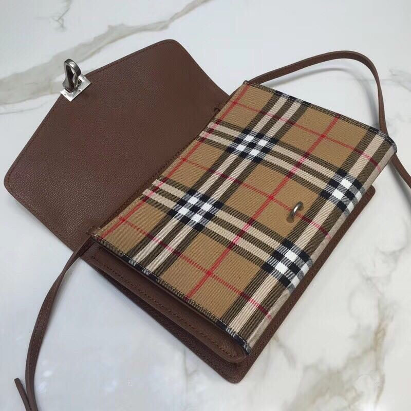 Small Vintage Check And Crossbody Bag Brown For Women, WomenÃ¢â‚¬â„¢s Bags 9in/24cm
