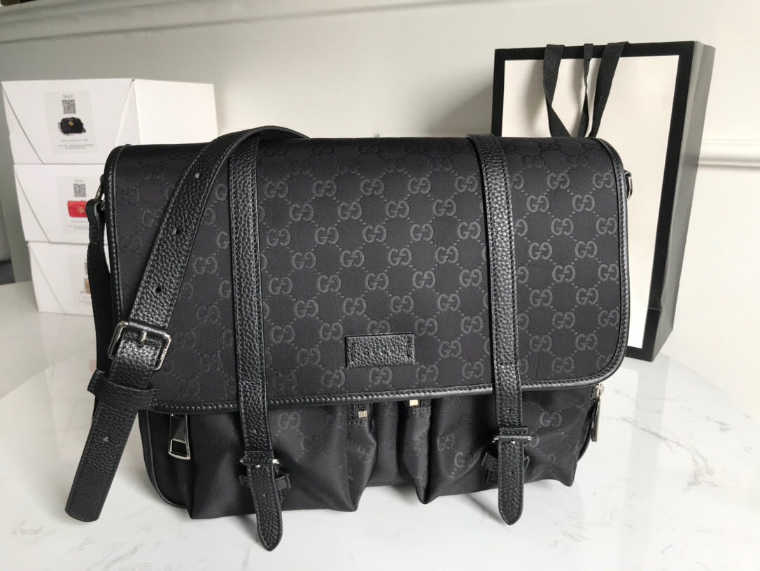 Gucci Shoulder Bag Nylon Shima Black Gucci Embossed For Men 13.8in/35cm Gucci