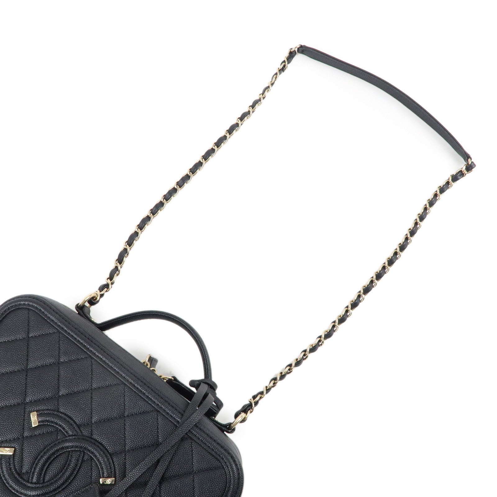CHANEL CC Filigree Matelasse Caviar Skin Shoulder Bag Black A93344