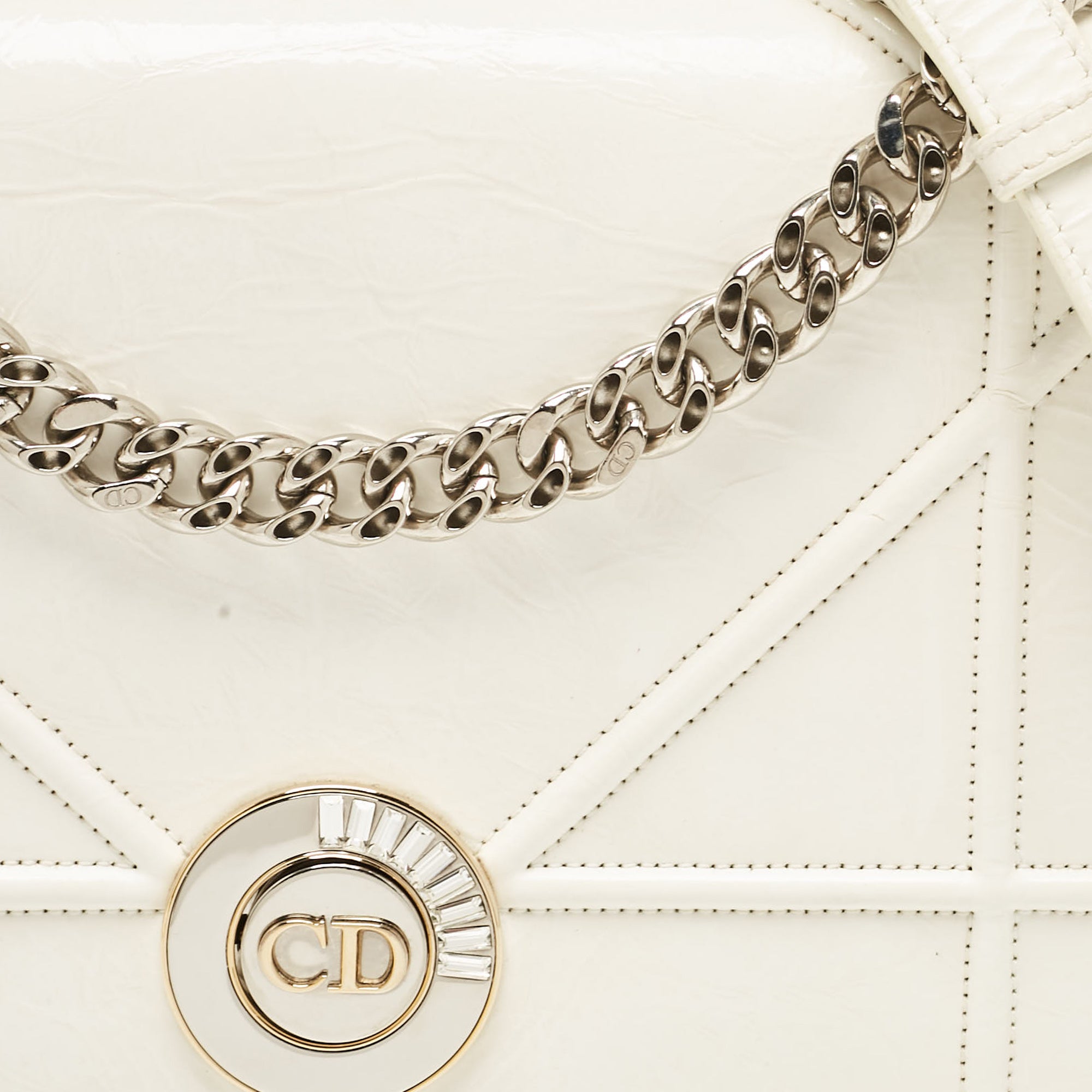 Dior White Crinkled  Leather Medium Diorama Shoulder Bag