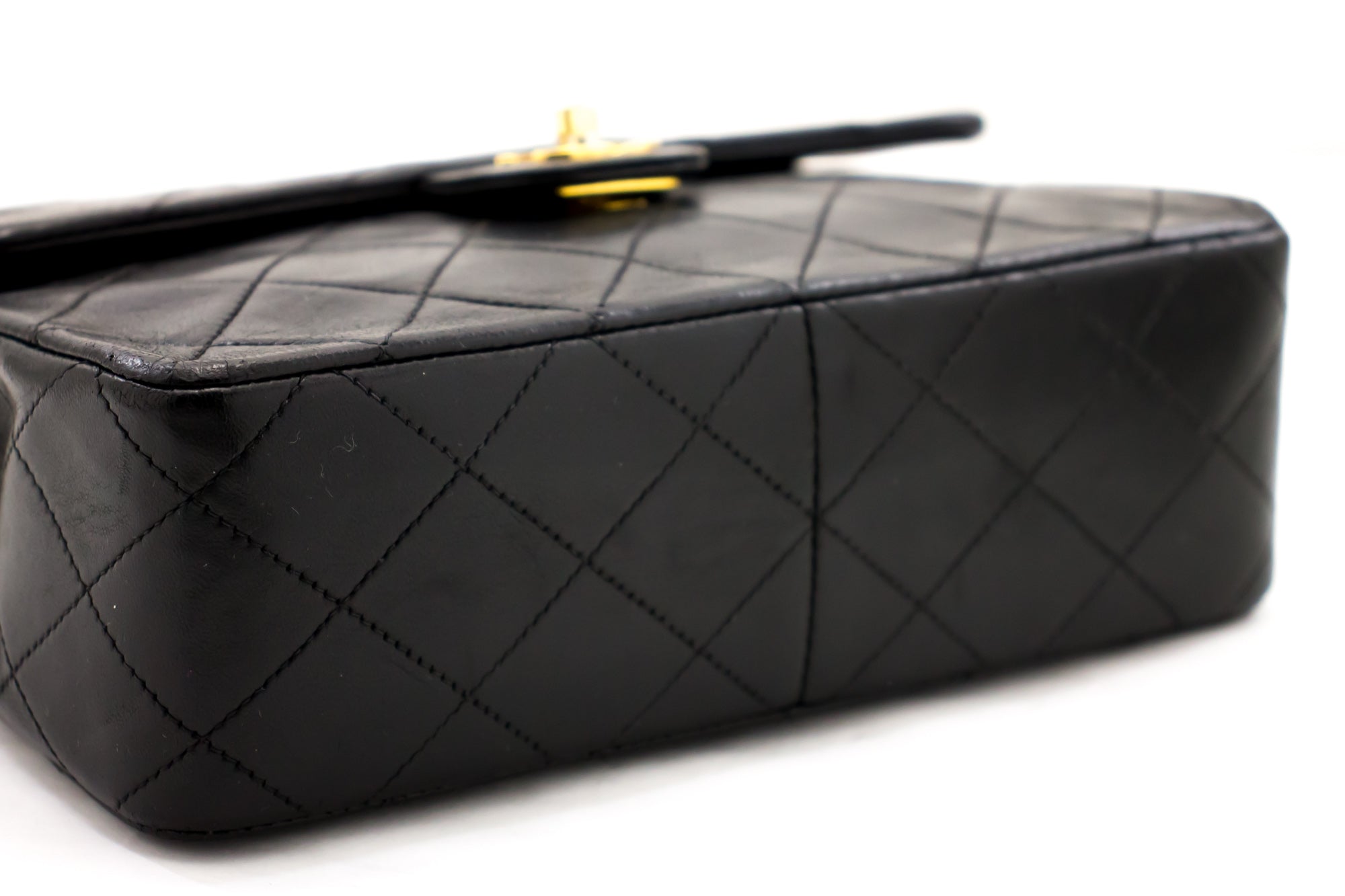 CHANEL Mini Square Small Chain Shoulder Bag Crossbody Black Quilt f77