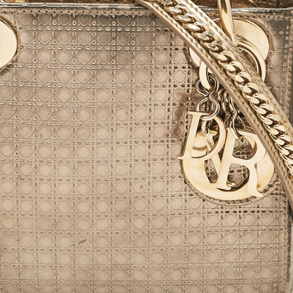 Dior Gold Microcannage  Leather Mini Lady Dior Tote
