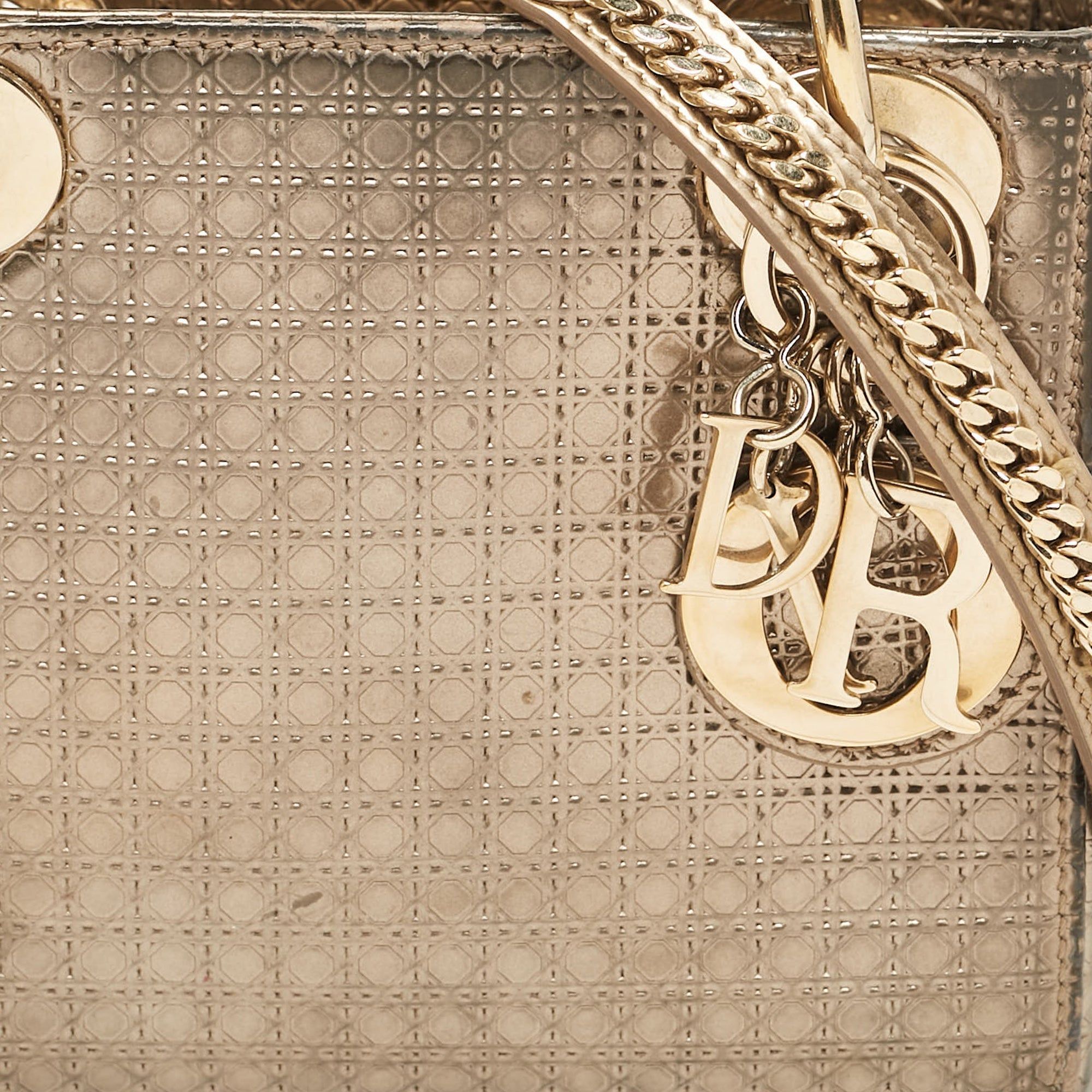 Dior Gold Microcannage  Leather Mini Lady Dior Tote