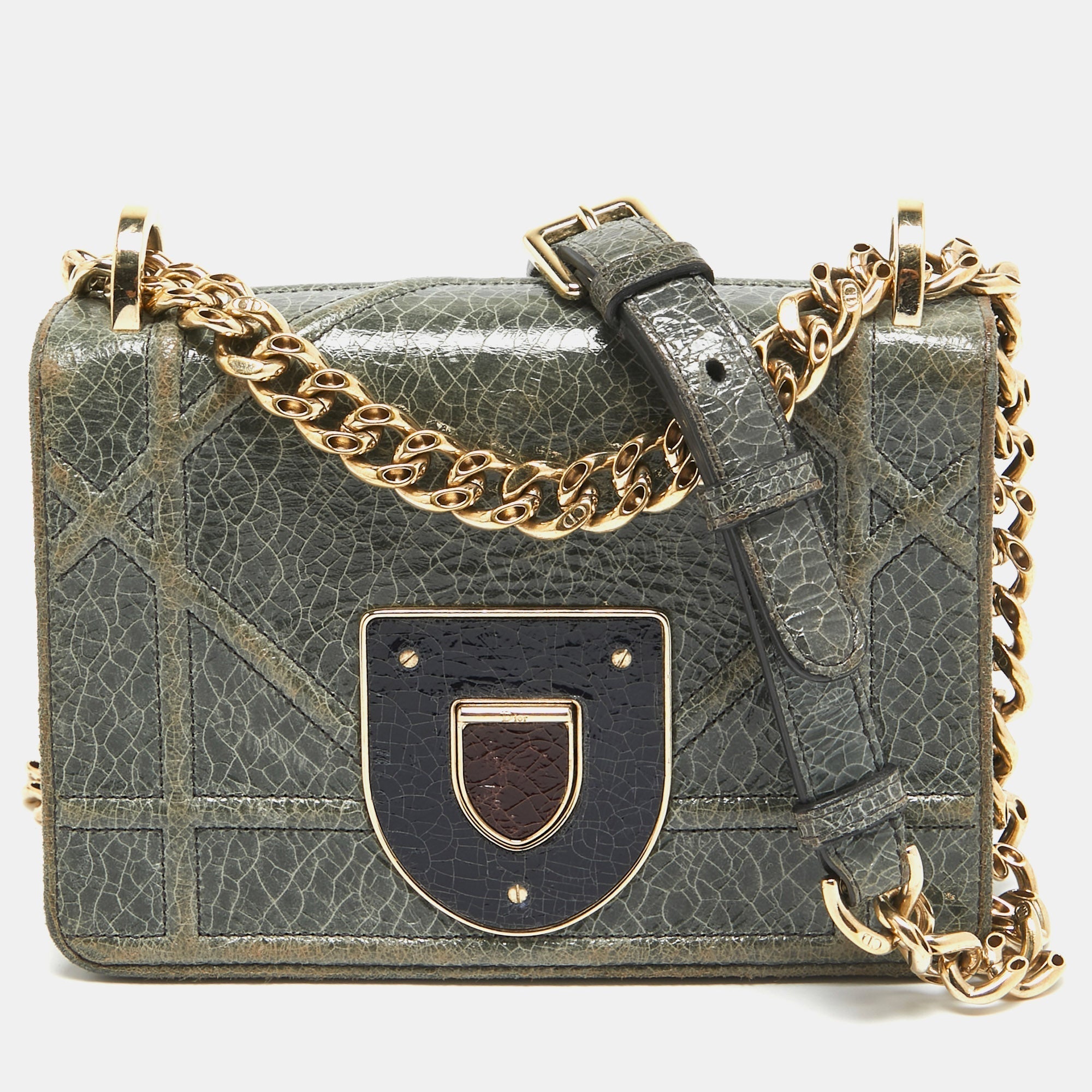 Green Ceramic Effect Leather Diorama Club Shoulder Bag
