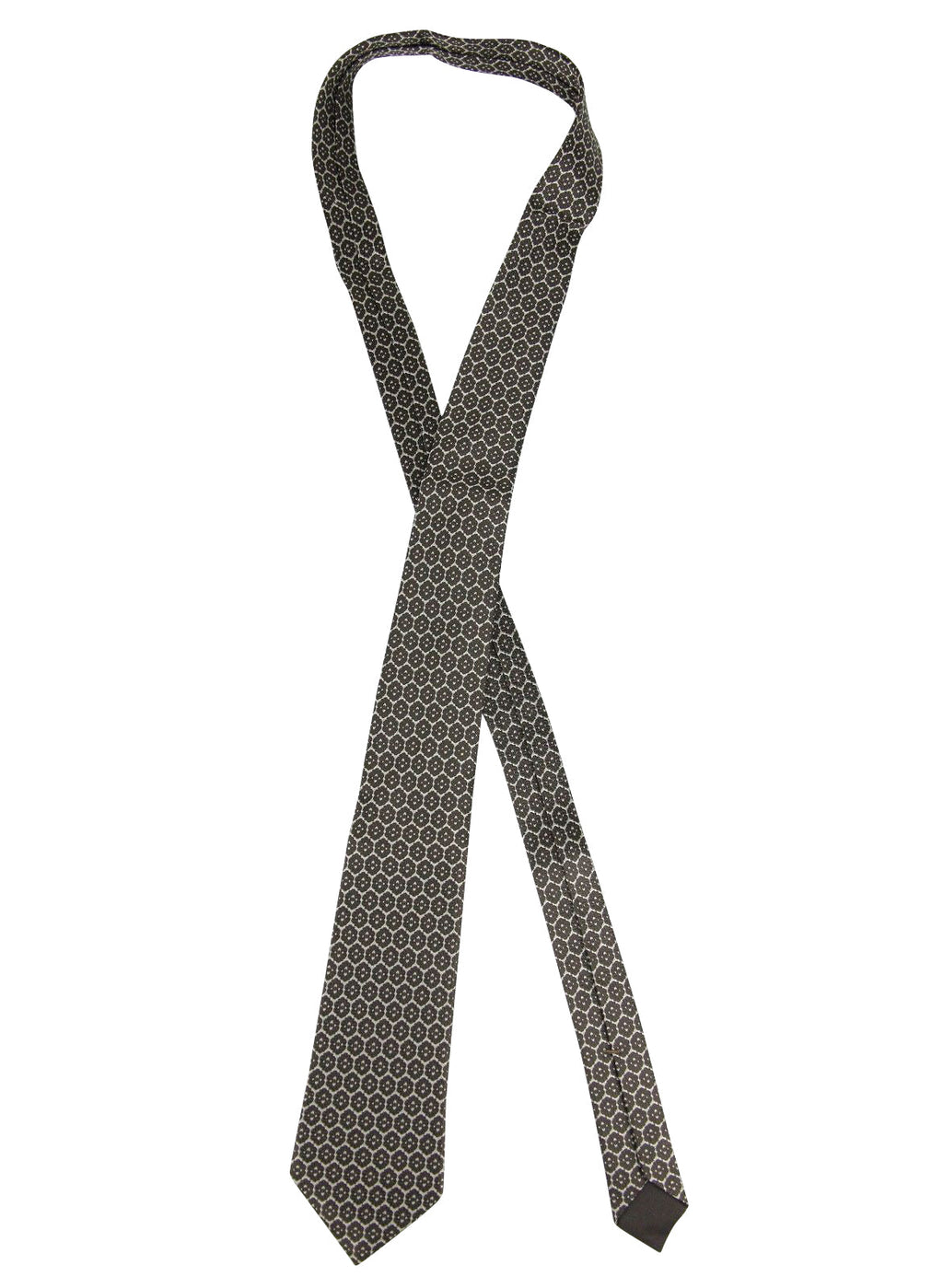 Bottega Veneta Men's Flower Print Beige / Dark Brown Silk Woven Tie 376675 1973