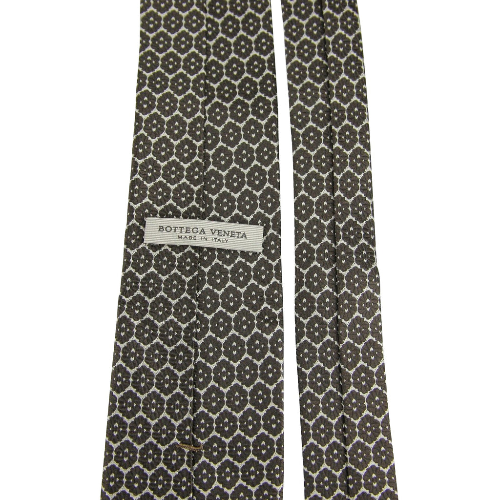 Bottega Veneta Men's Flower Print Beige / Dark Brown Silk Woven Tie 376675 1973