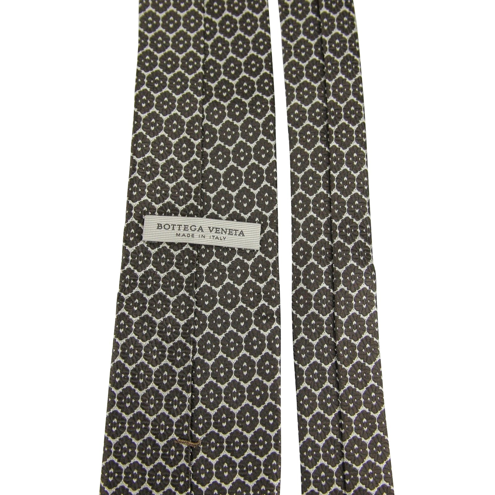 Bottega Veneta Men's Flower Print Beige / Dark Brown Silk Woven Tie 376675 1973