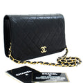 CHANEL Full Flap Chain Shoulder Bag Clutch Black Quilted Lambskin j59