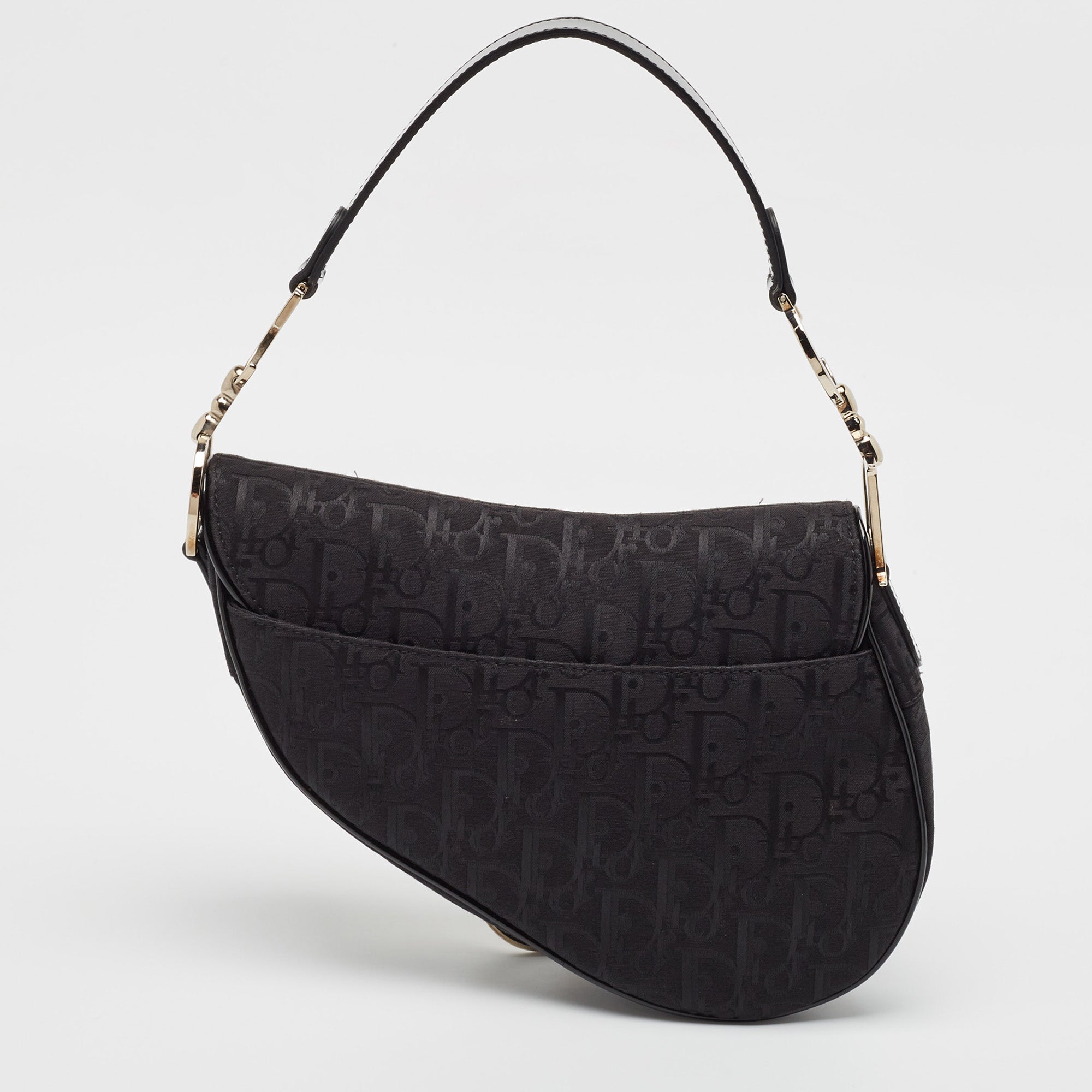 Dior Black Oblique Canvas And  Leather Xs Saddle Bag