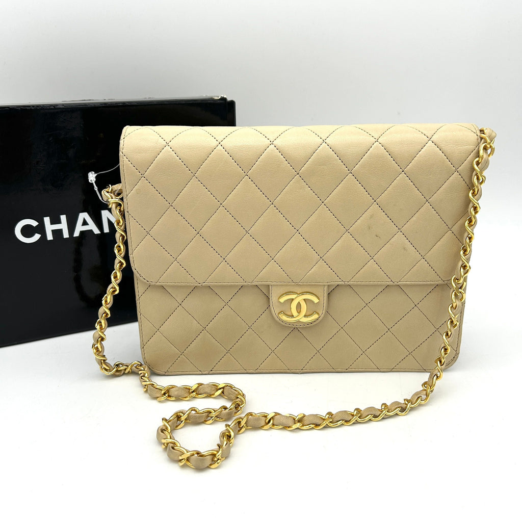 Chanel Beige Gold Lambskin Matelasse Shoulder Bag ch88101cd