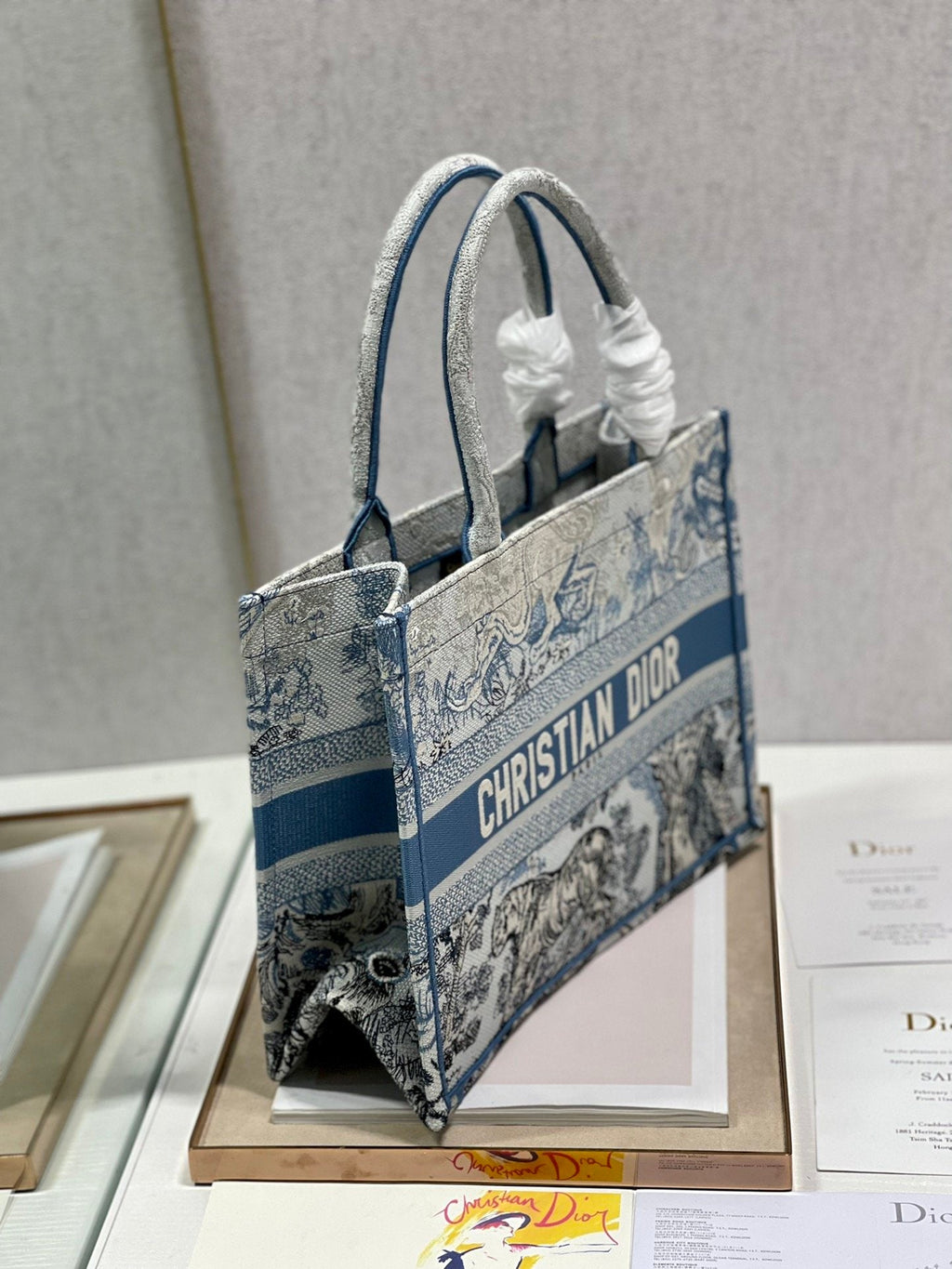 Dior MeDiorum Book Tote Blue Toile de Jouy Reverse Embroidery, Blue, For Women Women’s Handbags, Shoulder Bags, 36cm CD M1296ZRGO_M928