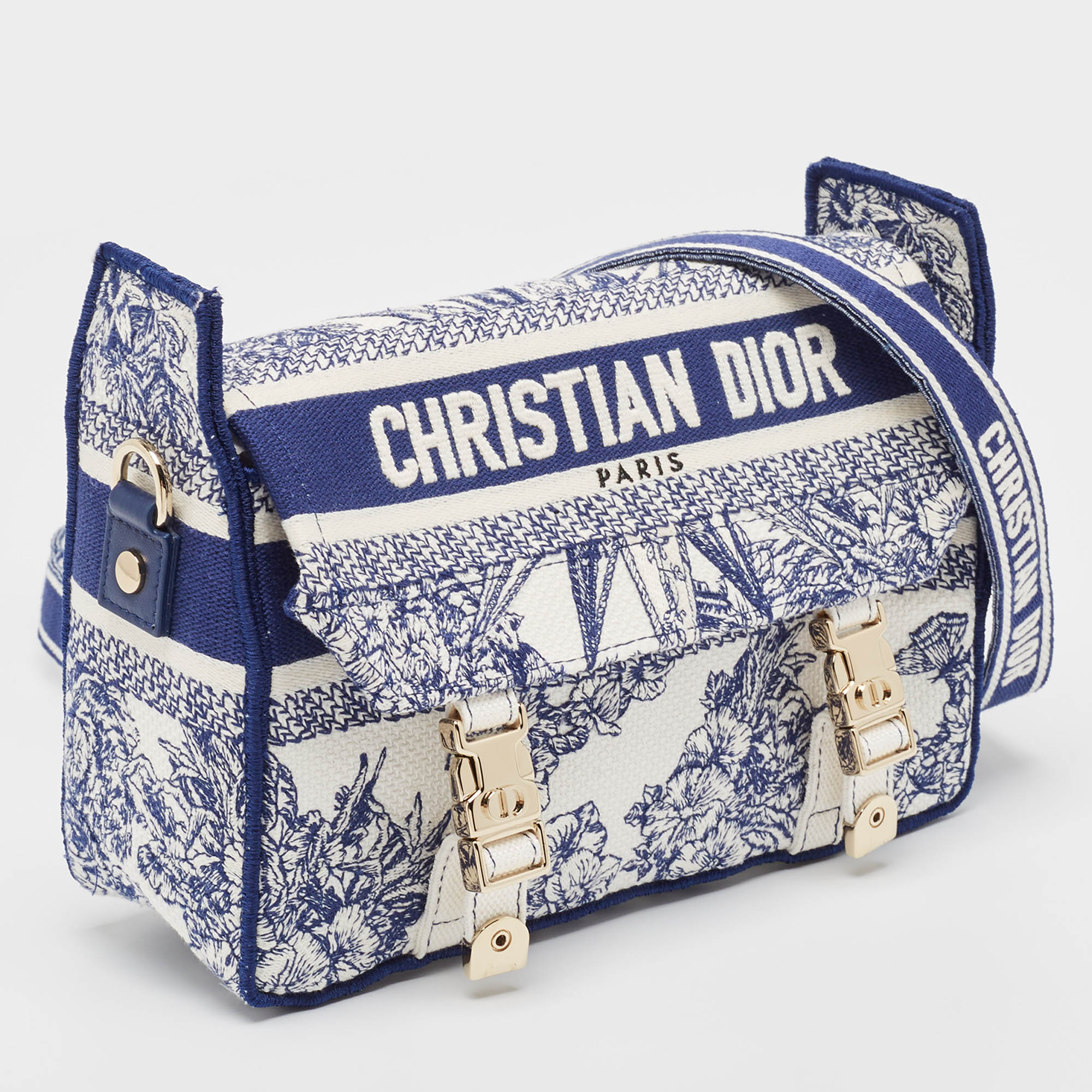 Dior Navy Blue/white Embroidery Canvas Diorcamp Bag