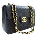 CHANEL Classic Large 13" Flap Chain Shoulder Bag Black Lambskin j56