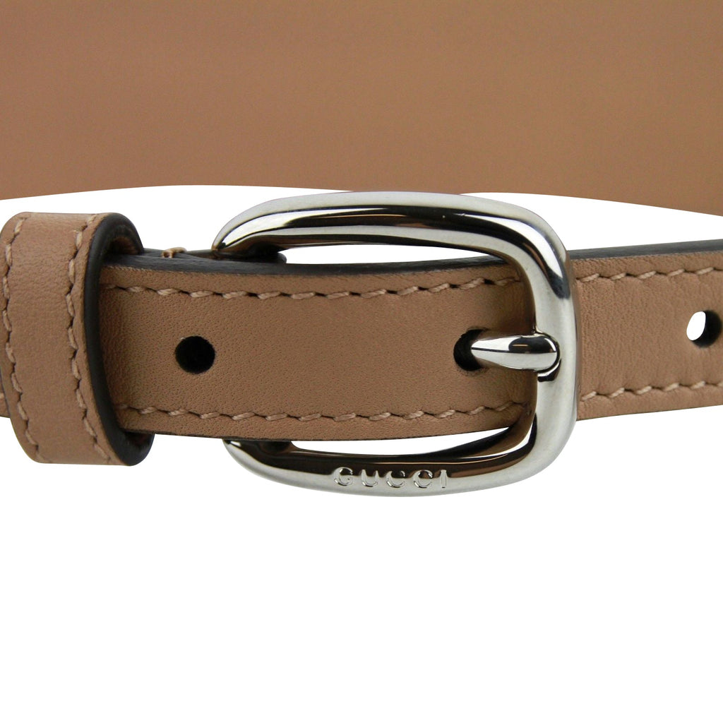 Gucci Women's Studded Skinny Silver Buckle Beige Leather Belt (95 / 38)
