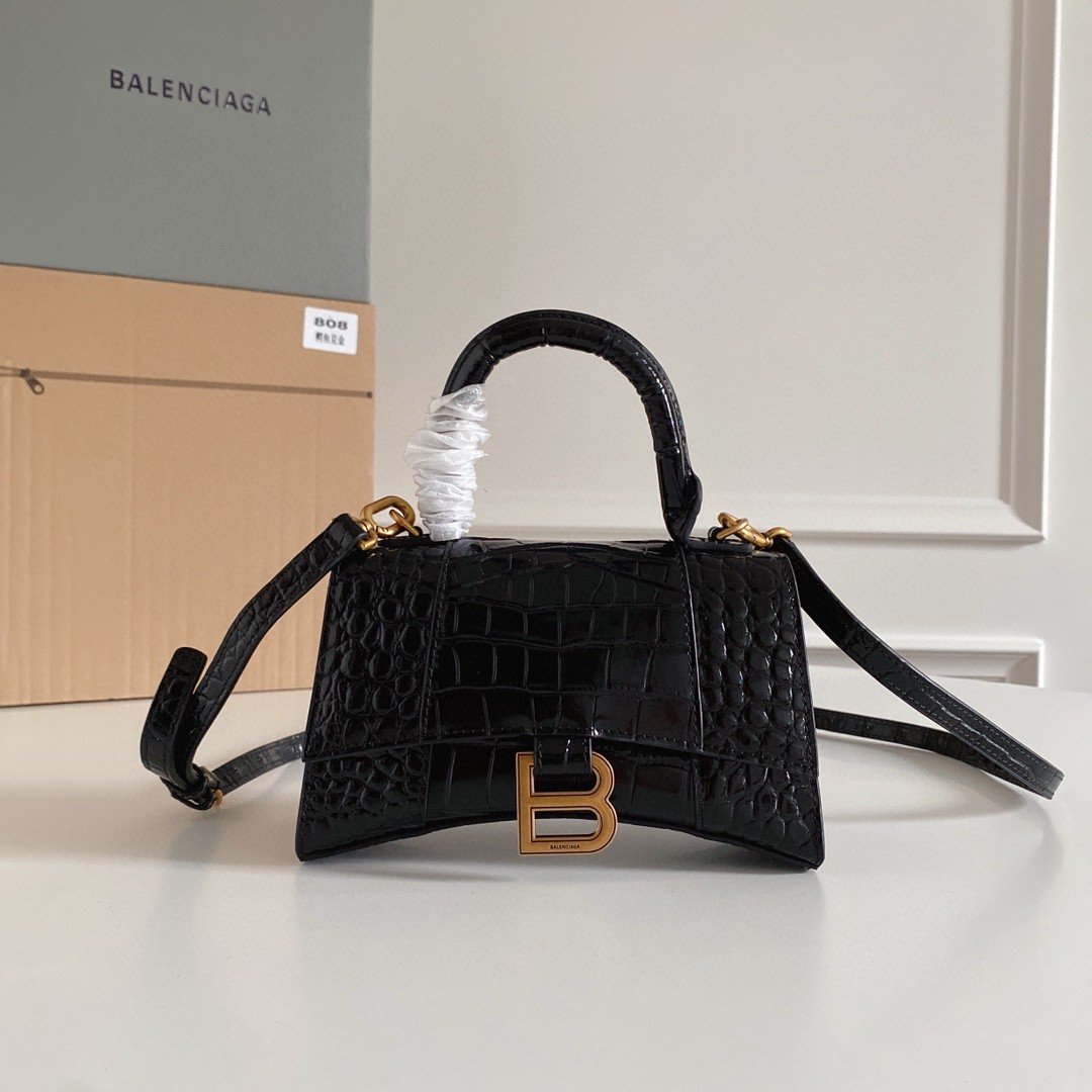 Balenciaga Hourglass XS Handbag In Black, For Women, WomenÂs Bags 7.4in/19cm