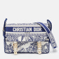 Navy Blue/White Embroidery Canvas Diorcamp Bag