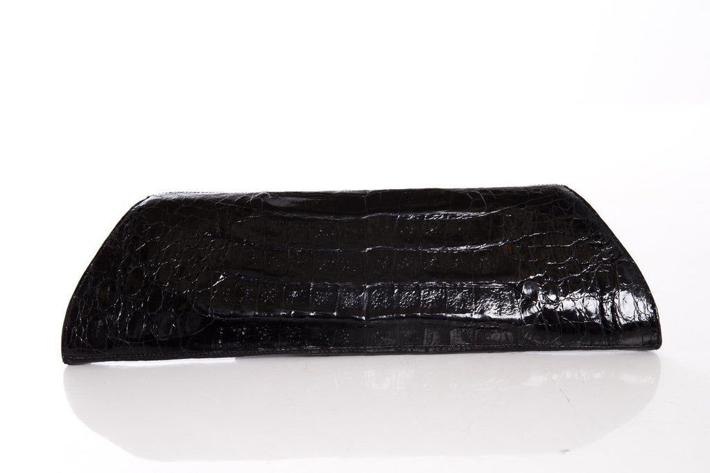 Nancy Gonzalez Black Crocodile Envelope Clutch