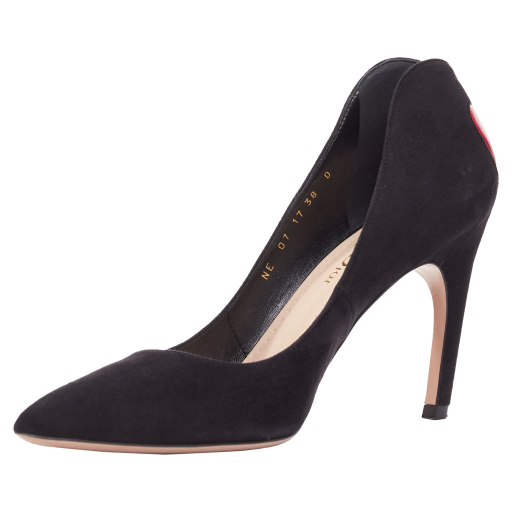 Dior Dioramour Leather Heart Suede Curved Heeled Pumps