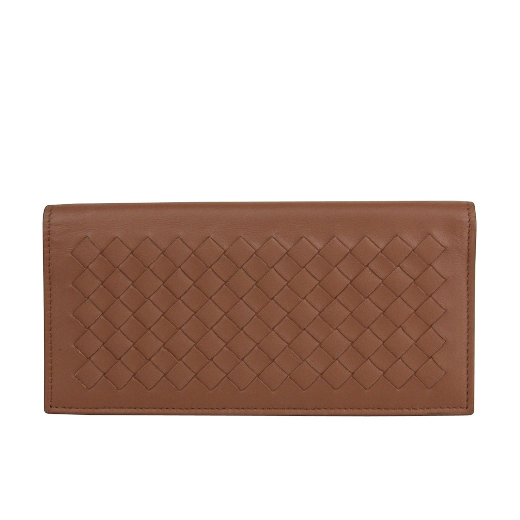 Bottega Veneta Men's Woven Brown Medium Leather Long Bifold Wallet 390878 2531