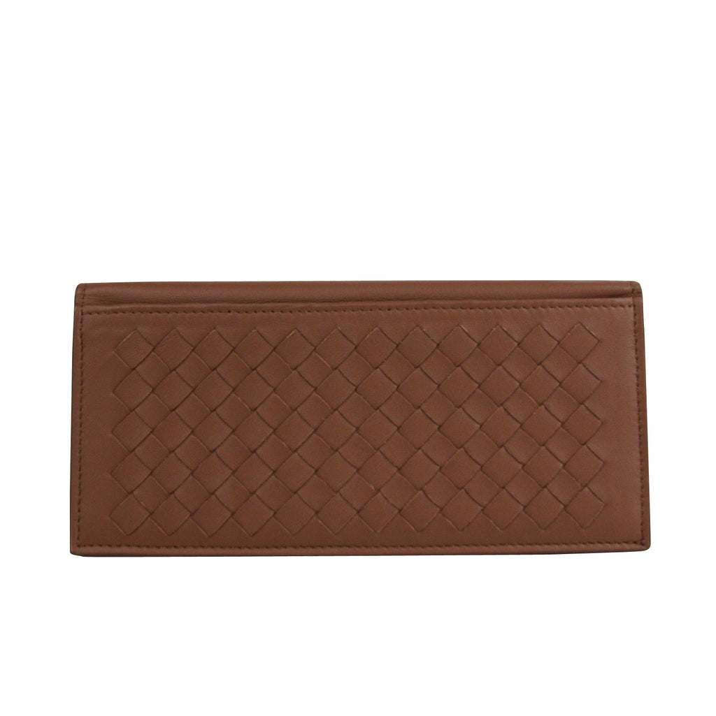 Bottega Veneta Men's Woven Brown Medium Leather Long Bifold Wallet 390878 2531