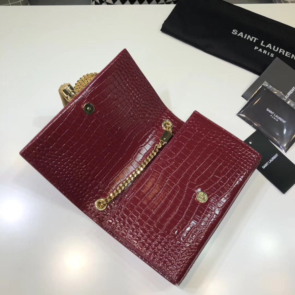 YSSL Kate Small Chain Bag With Tassel In Embossed Burgundy For Women 7.8in/20cm YSLÂ 