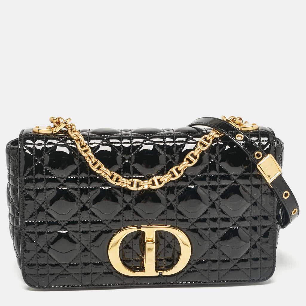 Dior Black Cannage  Leather Medium Caro Shoulder Bag