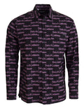 Dolce & Gabbana Black Purple Logo Slim Dress Formal Shirt