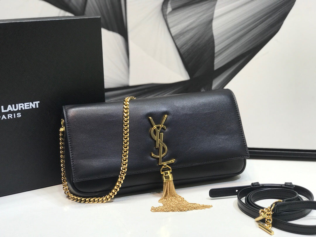 YSSL Kate Tassel Small Shoulder Bag Black For Women 10in/26cm YSL P00483545