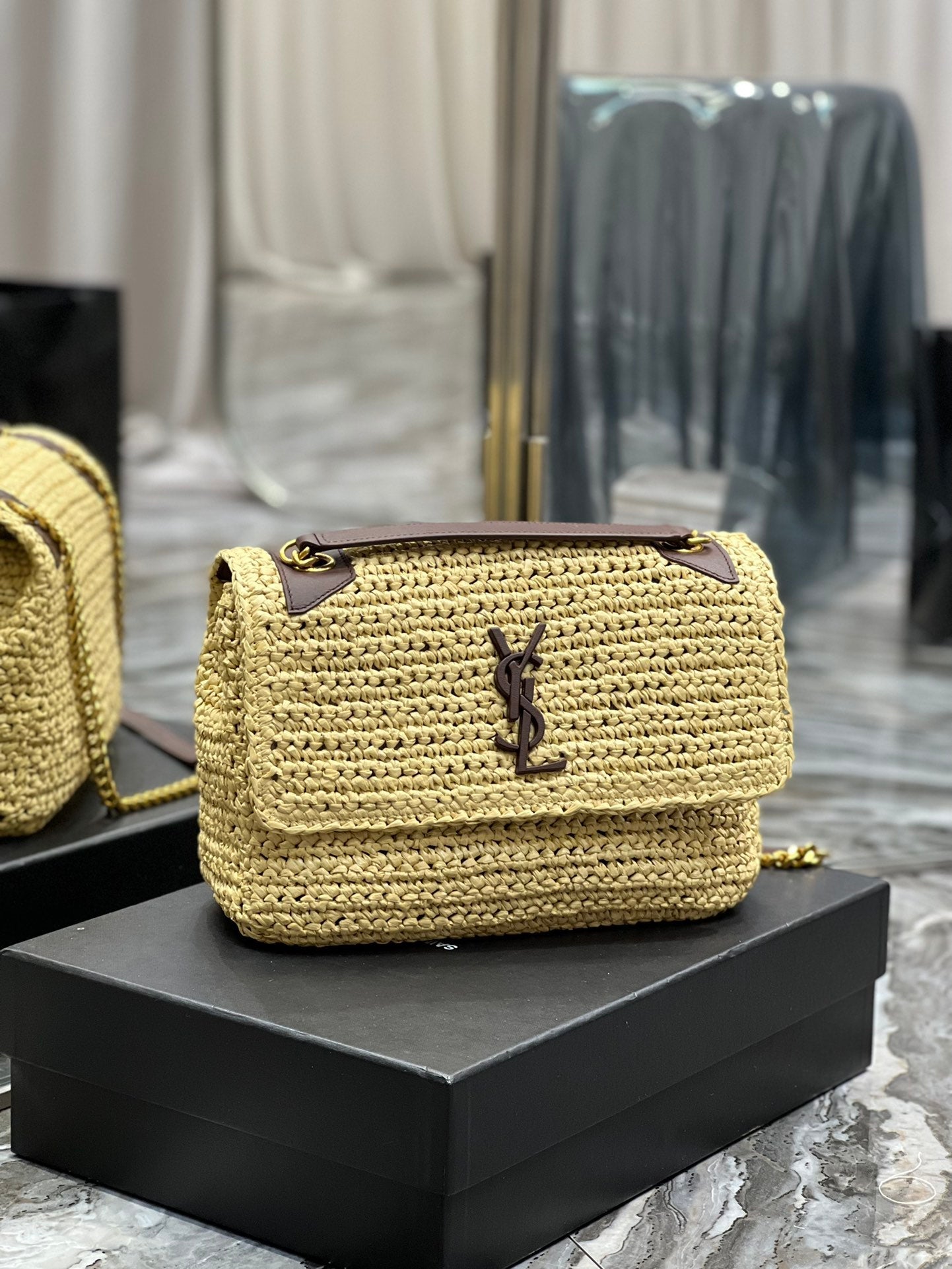 YSSL Niki Medium Chain Bag In RaTop QualityTop Qualitya For Women 11in/28cm Brown YSL 633187Gucci66W7069