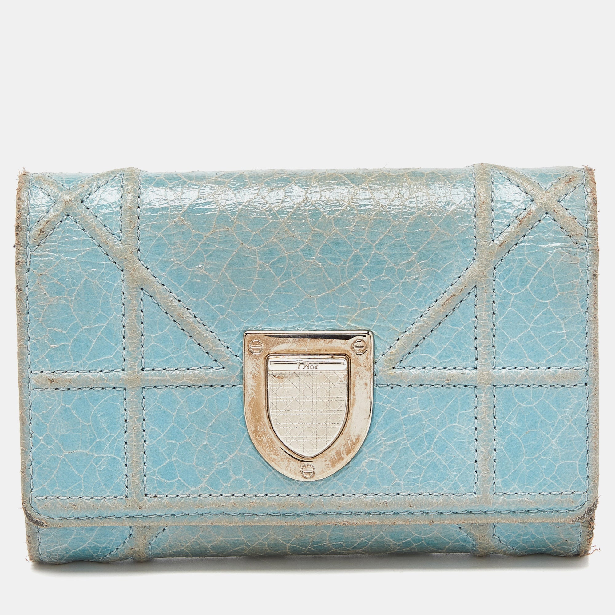 Blue Crinkled Leather Diorama Trifold Wallet
