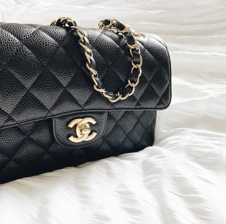CHANEL Small Classic Handbag Grained Calfskin & Gold-Tone Metal Black