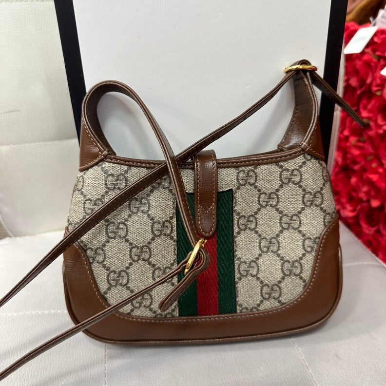 Gucci Beige/Tan Gucci Supreme Canvas and Leather Mini 1961 Jackie Shoulder Bag