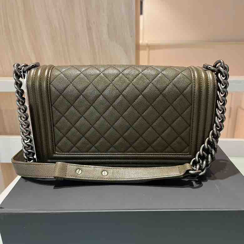 Chanel LeBoy Bag, Olive Green Caviar Skin & Ruthenium-nish Metal