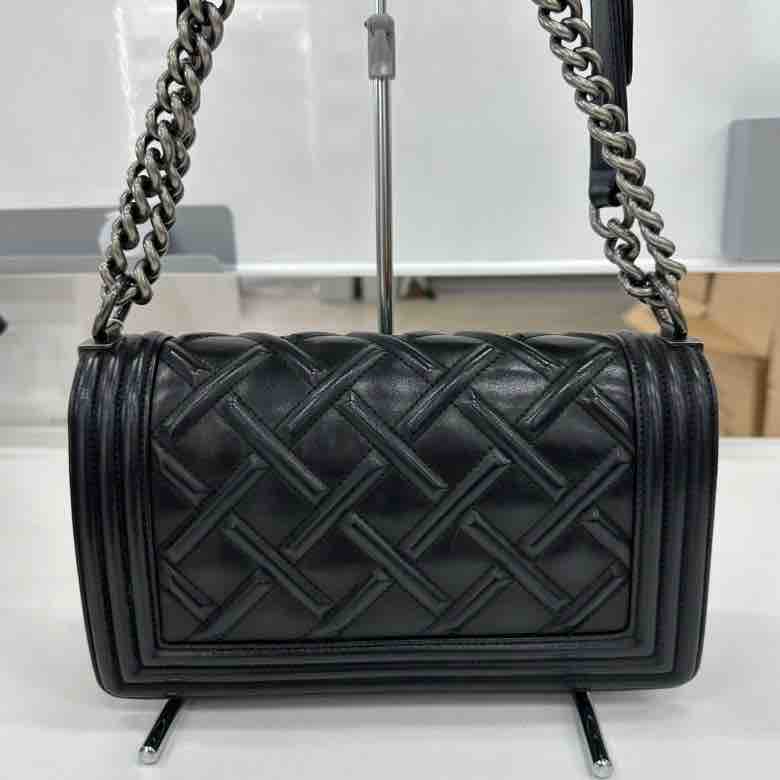Chanel Quilted Embossed Boy Flap Bag, Black Calfskin, MeDiorum