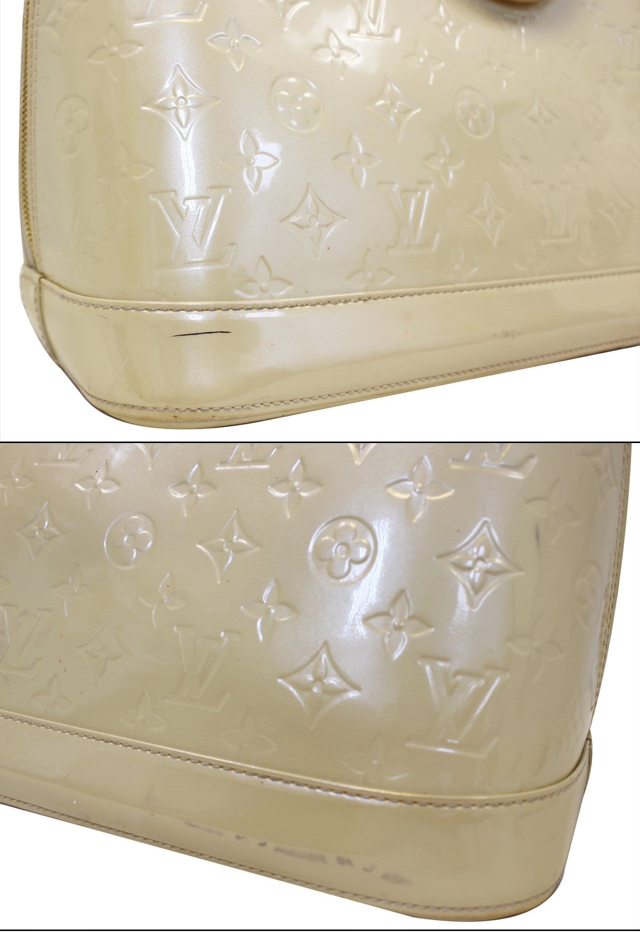 Louis Vuitton Alma GM Monogram Vernis Satchel Bag Cream
