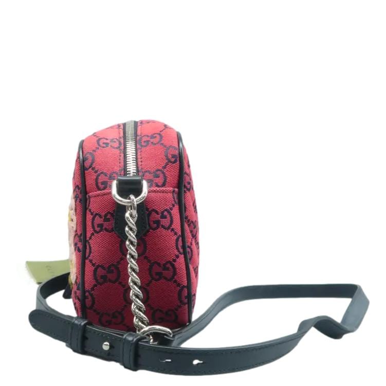 GUCCI Gucci Marmont Small Monogram Embroidered Diagonal Chain Shoulder Bag Red 447632