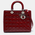 Dior Red Cannage  Leather Large Lady Dior Tote