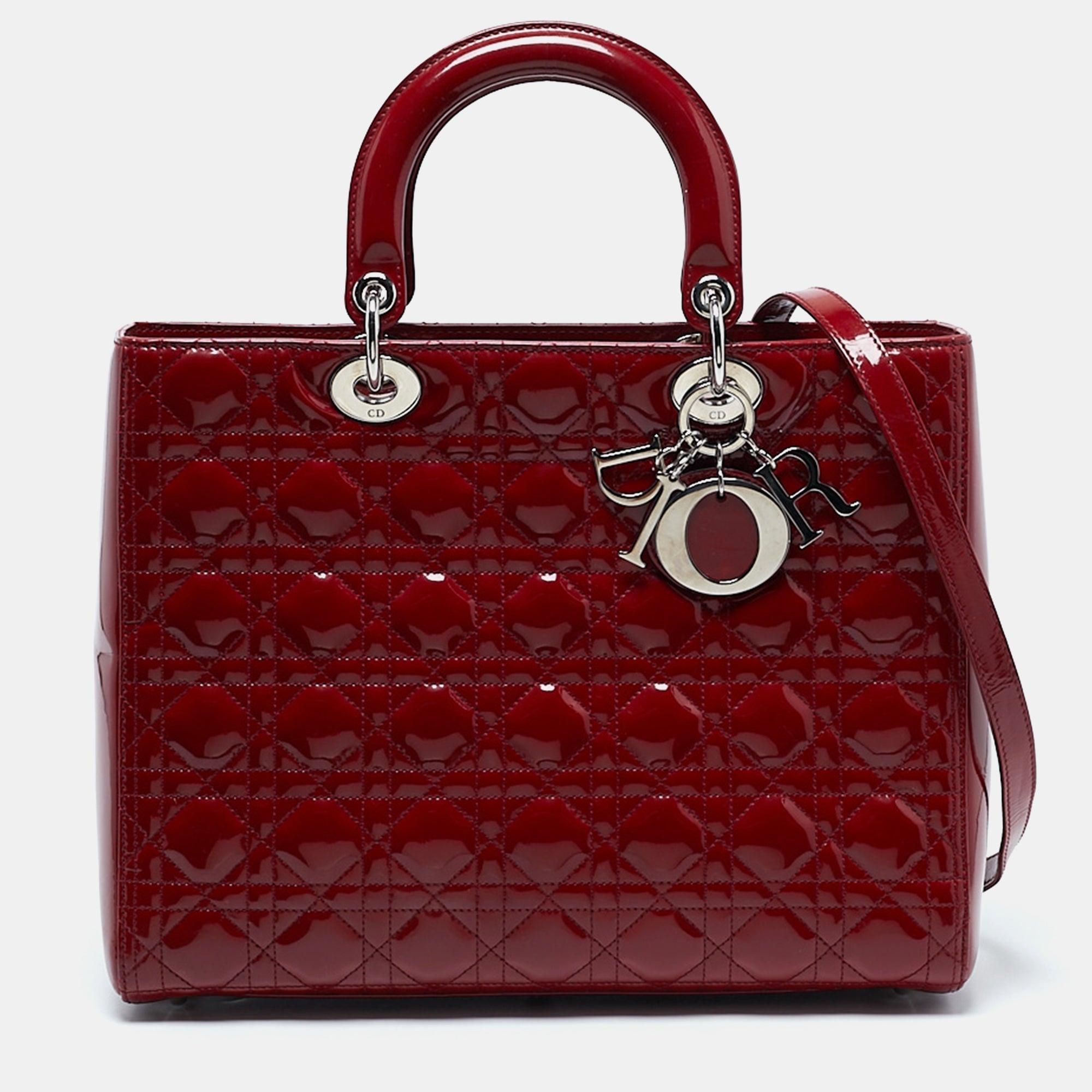Dior Red Cannage  Leather Large Lady Dior Tote