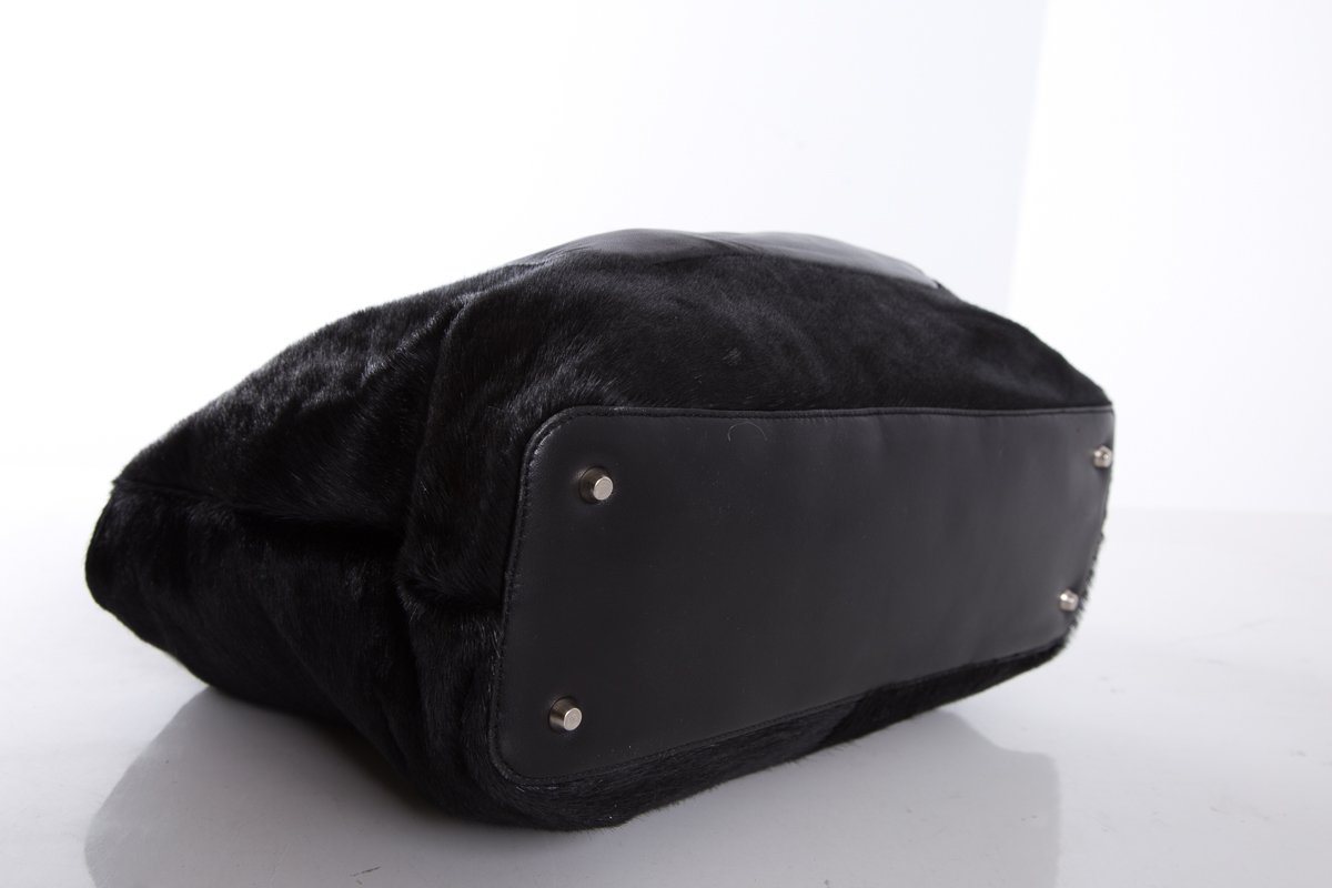 Paola Del Lungo Black Pony Hair & Leather Shoulder Bag