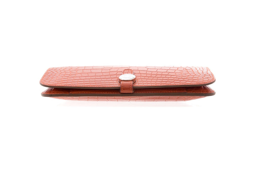 Hermès 2014 Orange Dogon Duo Alligator Wallet/ Clutch