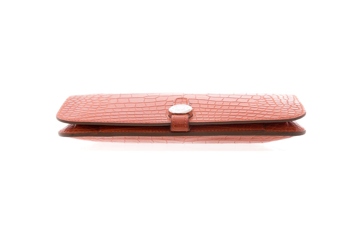 Hermès 2014 Orange Dogon Duo Alligator Wallet/ Clutch