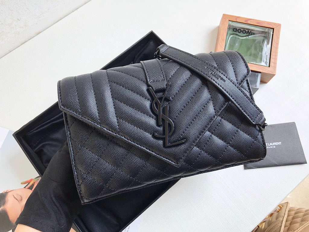 Top Quality Envelope Small Bag In Mix MatelassÃ© Grain De Poudre Black For Women 8.2in/21cm YSL 600195BOW981000