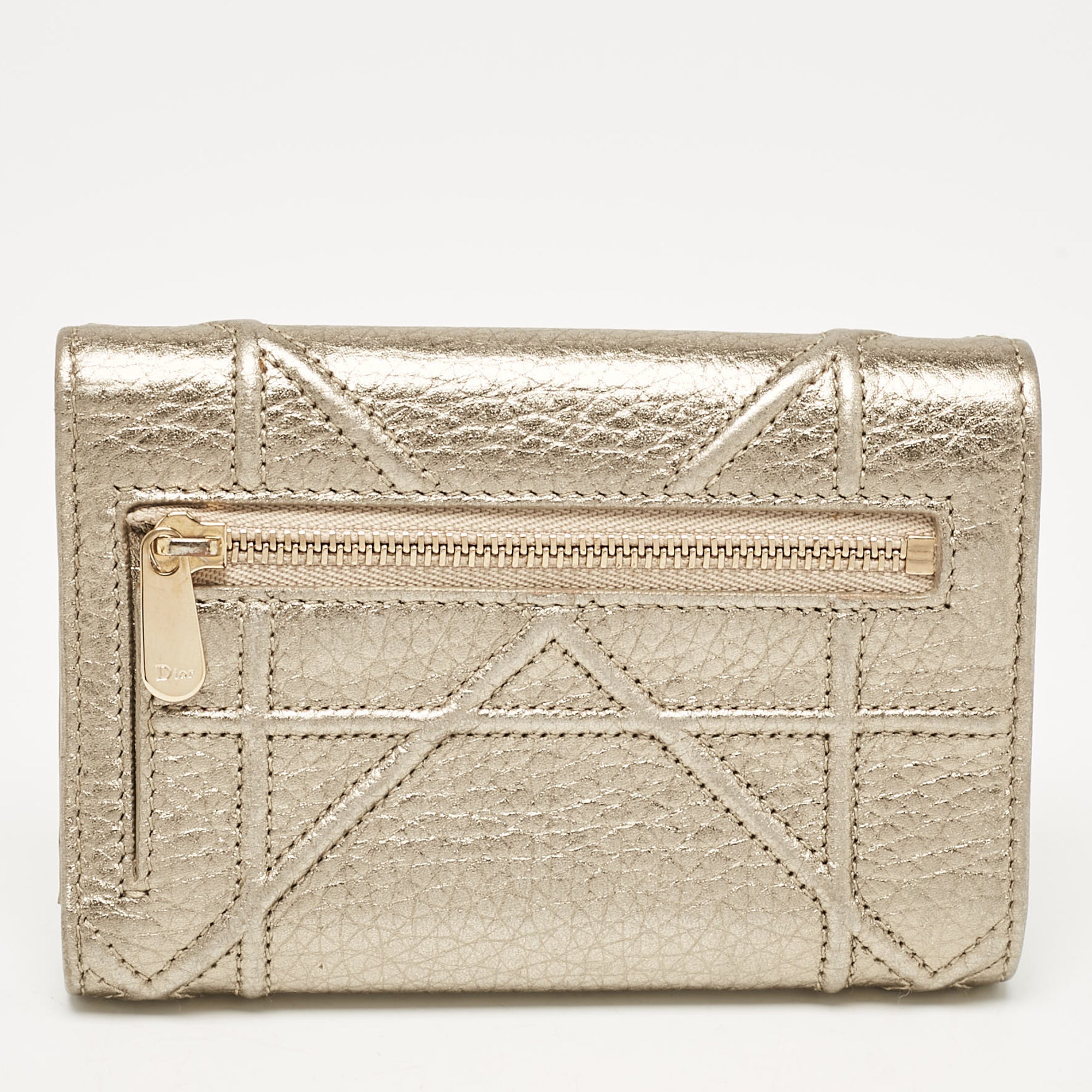 Dior Gold Leather Diorama Trifold Wallet