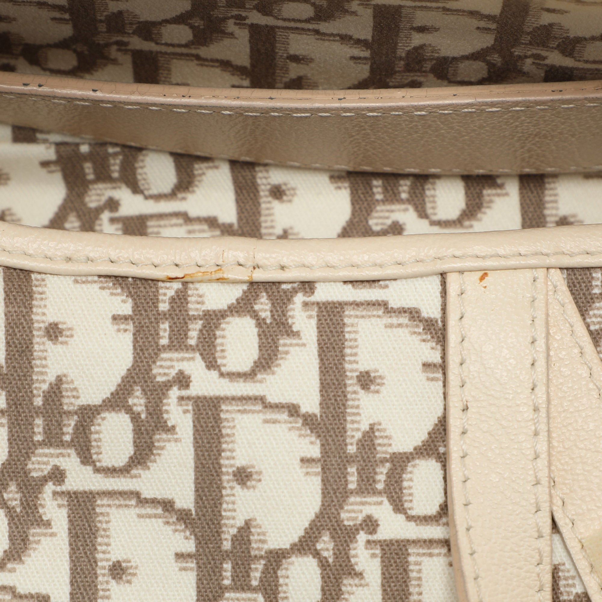 Dior Beige/white Oblique Canvas And Leather Floral Embroidered Saddle Shoulder Bag