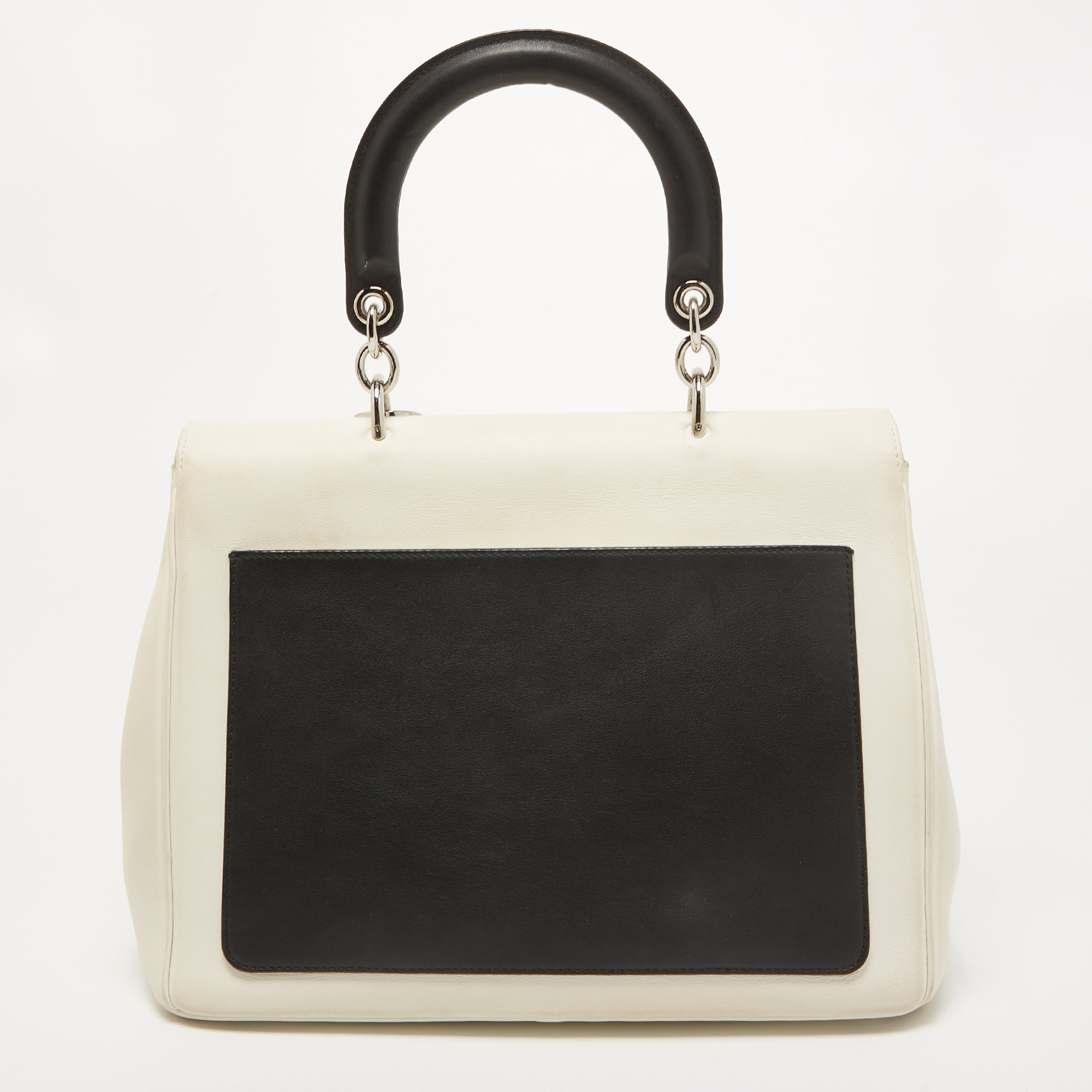 Dior White/black Leather Large Be Dior Flap Top Handle Bag