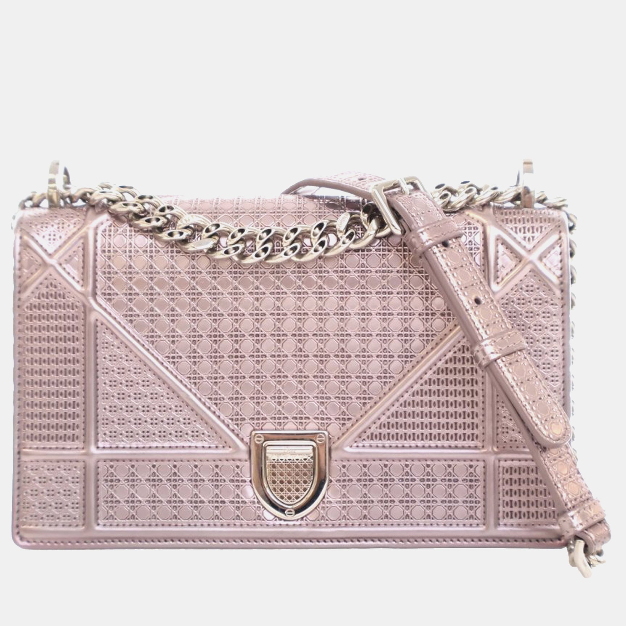 rSmall Metallic Calfskin Microcannage Diorama Flap Bag