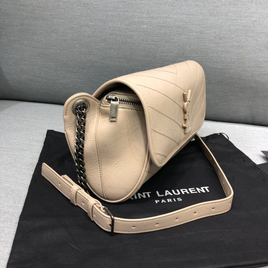 Niki MeGLAMIum Crinkled Shoulder Bag Beige For Women 11in/28cm YSL