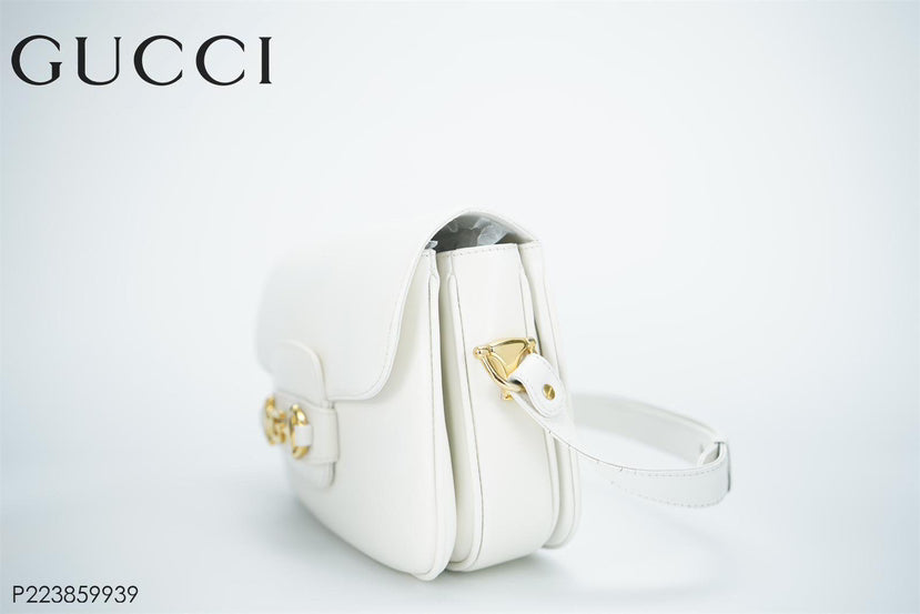 Gucci Horsebit White Leather Shoulder Bag Medium Size